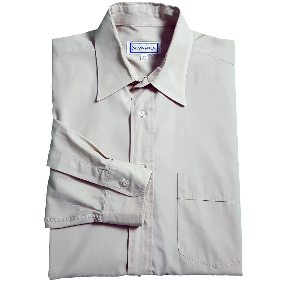 Yves Saint Laurent YSL Mens Cotton Dress Shirt Tan